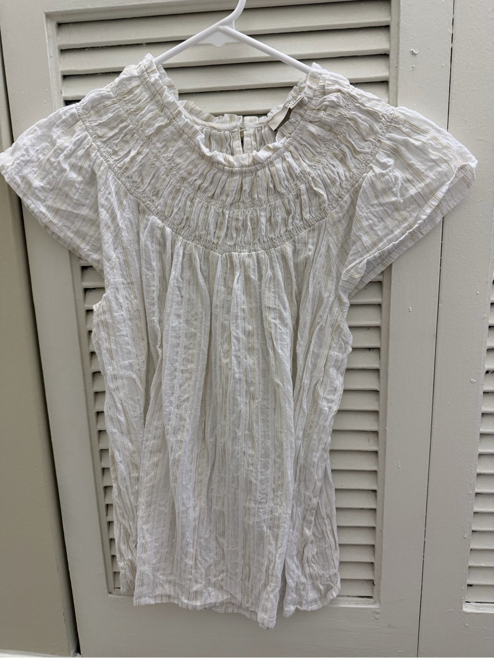 LOFT Shimmer Striped Smocked Neck Blouse